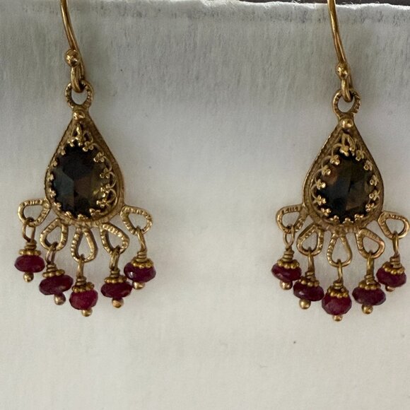 Victorian Garnet/14K Gold Earrings - Picture 2 of 5
